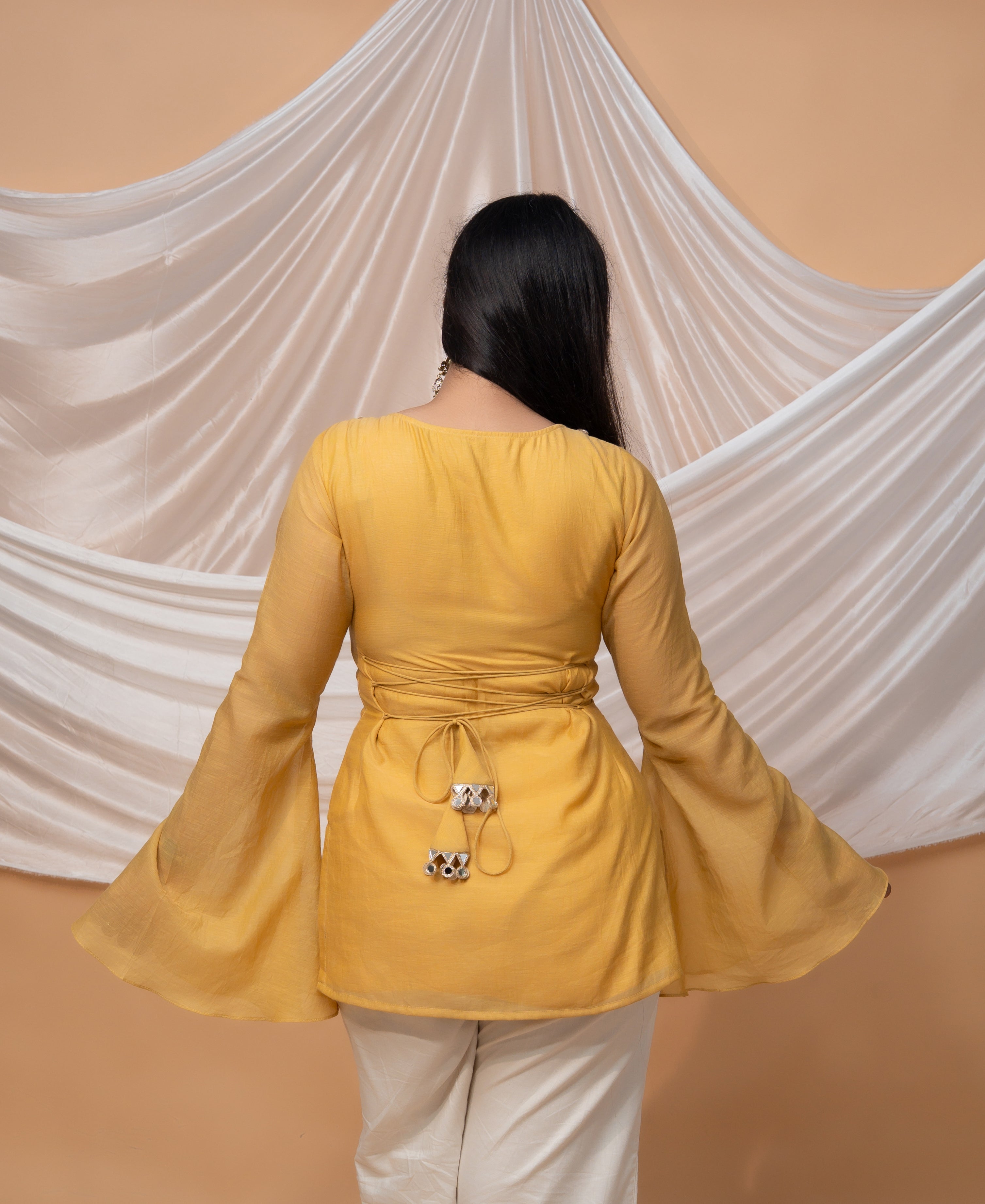 SOLANA CHANDERI MUL SHORT KURTI