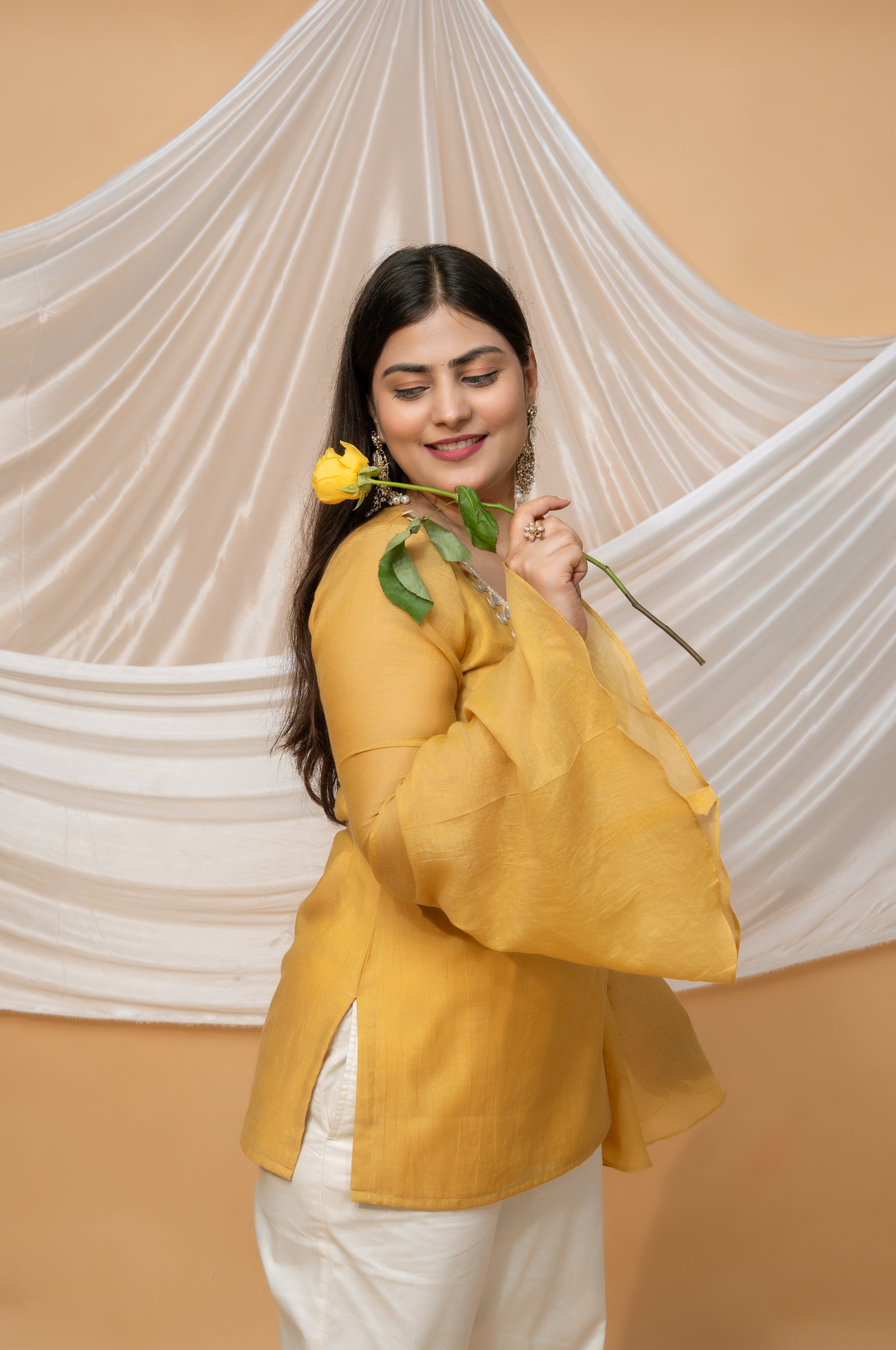 SOLANA CHANDERI MUL SHORT KURTI