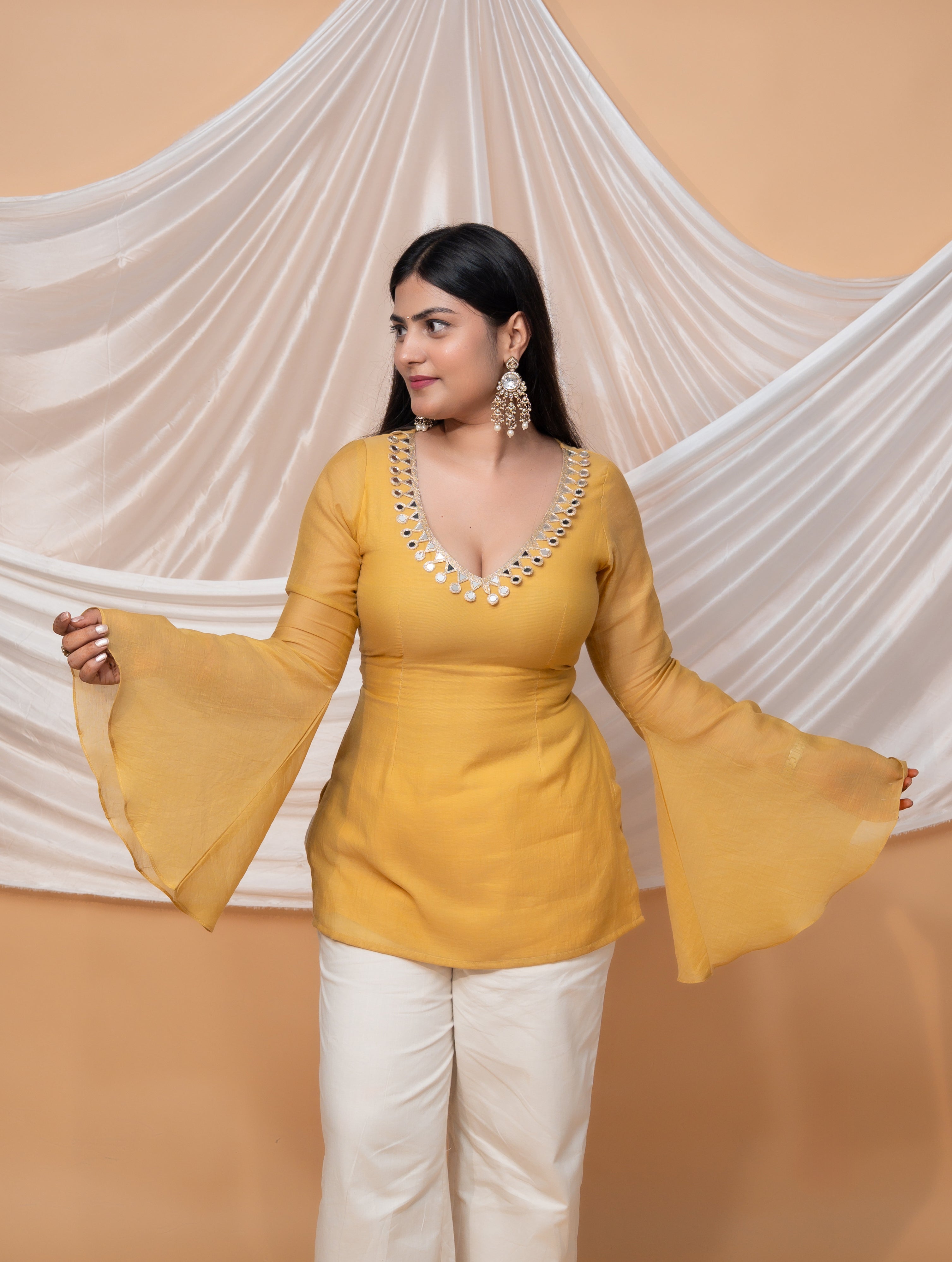 SOLANA CHANDERI MUL SHORT KURTI