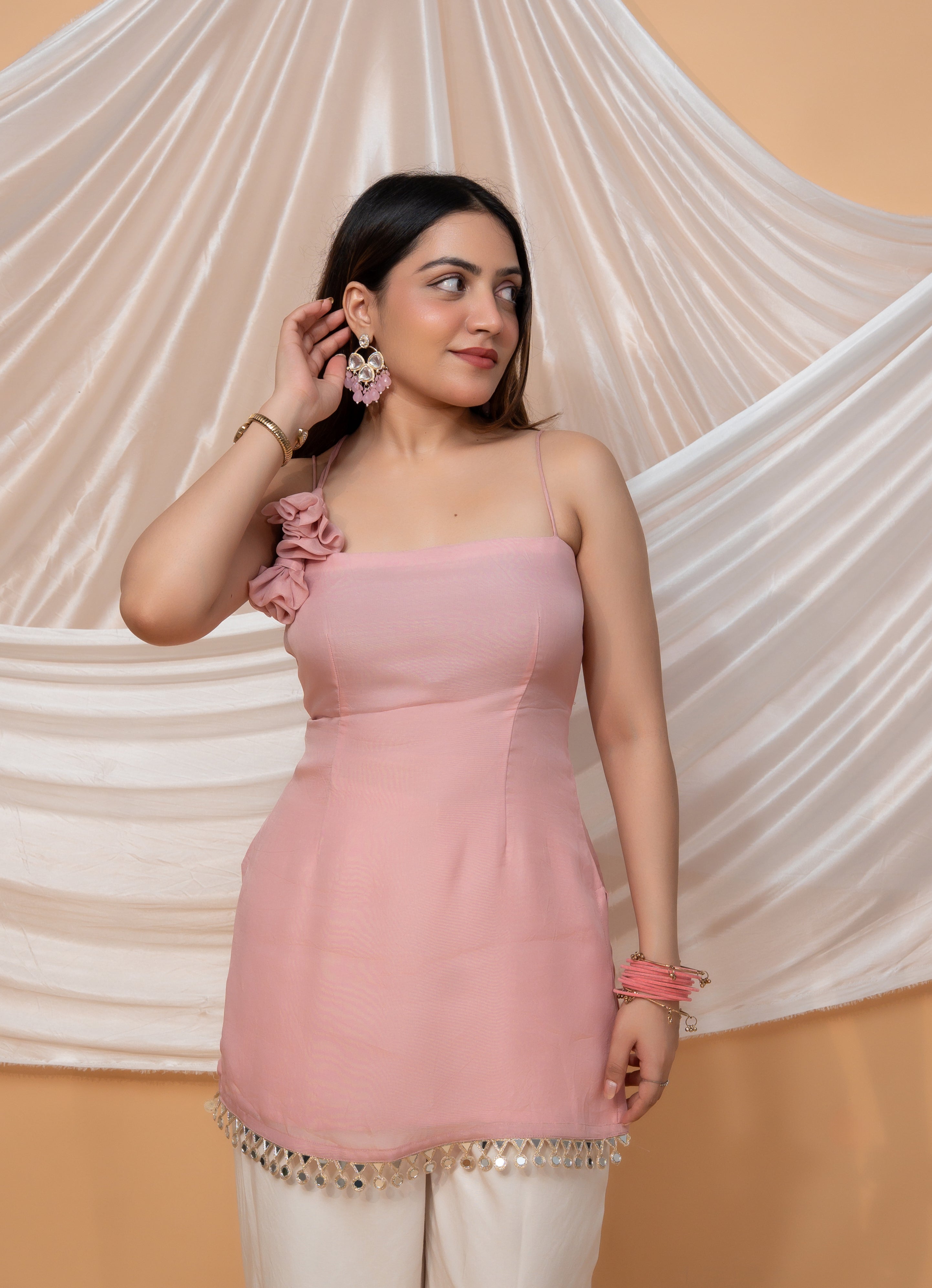 ESHAL ORGANZA SILK SHORT KURTI