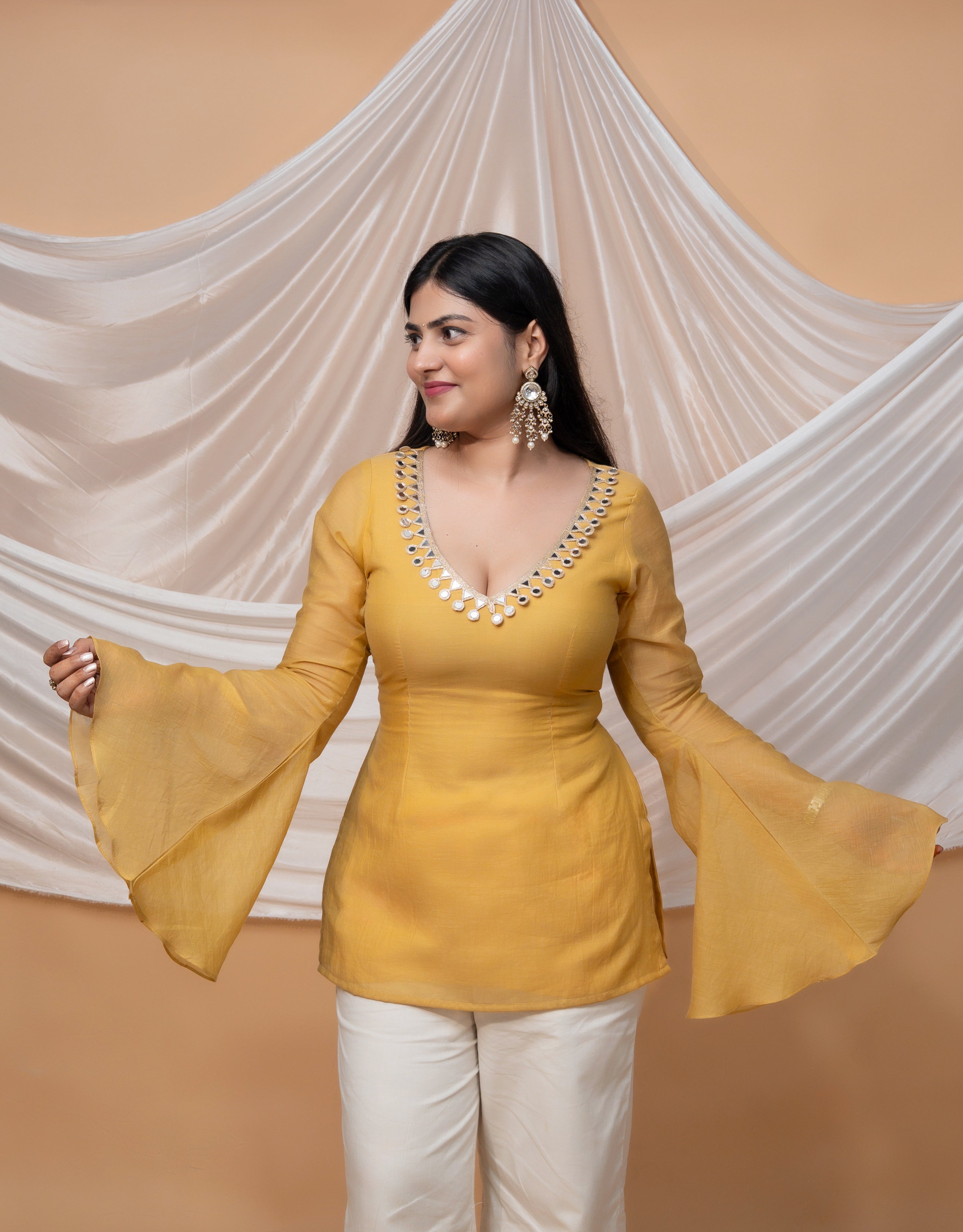 SOLANA CHANDERI MUL SHORT KURTI